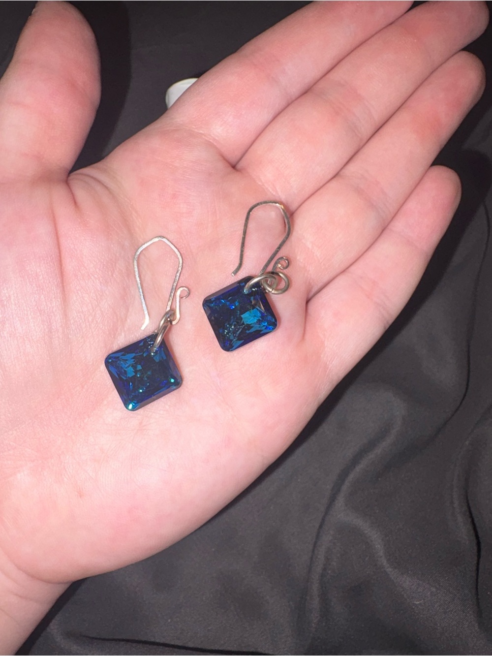 Handmade Swarovski Blue Square Dangle Earrings - Elegant Women’s Jewelry